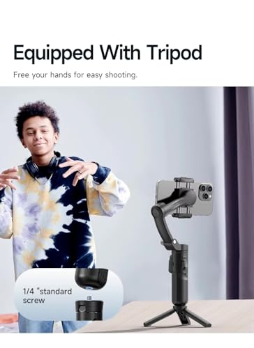 Image of TOK QI M02 3-Axis Handheld Gimbal Stabilizer Cell Phone Selfie Tripod with Detachable Remote for iPhone Android Smartphone, Black (M02)