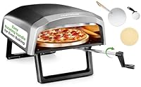 Nutrichef Outdoor Pizza Oven - Manual 360° Rotating Pizza Stone - Adjustable Heat - Includes Pizza Peel, Pizza Cutter, Stone, Cover, & Hose - Cook 12" Pizza in 60 Seconds - Long Handle