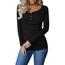 Womens Long Sleeve Henley Shirts Ribbed Button Down Tunic Tops