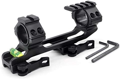 TRIROCK 1-Piece 30mm/25.4mm (1") Tactical Cantilever Scope Mount w/Picatinny Tops and Bubble Level - 2-Inch Offset, Quick Release/Detach (QR/QD) - for Wevr/Picatinny Rails