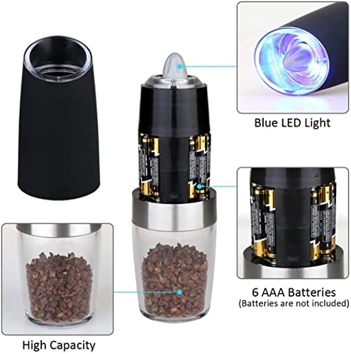 Electric Gravity Pepper Grinder Or Salt Grinder With Adjustable Thickness, Automatic Pepper Grinder Battery, With Blue Led Light, Dld One-Handoperation, Brushed Stainless Steel，Cleaning Brush #TOP4