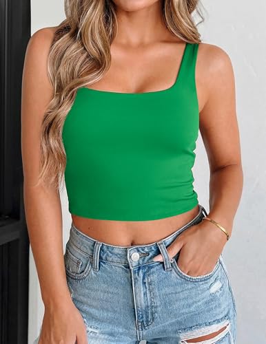 Zeagoo Women's Square Neck Sleeveless Crop Tops 2026 Cute Double Layer Casual Slim Fit Trendy Tank Tops Green - image 3