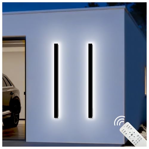 Image of Modern Outdoor Wall Lights, 2 Pack 59 Inch Long Outdoor Wall Sconce | LED Dimmable Outdoor Porch Lights Black Wall Mount Outside Wall Light IP65 Waterproof Exterior Light Fixture for House Garage