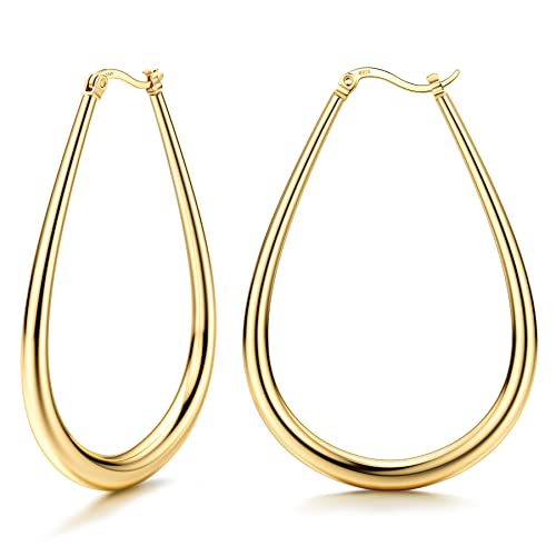 Milacolato Sterling Silver Hoop Earrings 18K Yellow Gold Plated Oval Hoop Earrings Hypoallergenic Sterling Silver Post Gold Hoops Earrings Or Lightweight Silver Hoop Earrings For Women Girls, 55Mm #TOP17