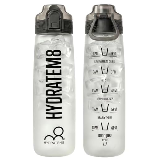 HYDRATEM8 32 oz Sports Water Bottle with Time Marker - Leak Proof Lockable Cap & Tritan BPA Free, Soft Touch Motivational Drinking Bottle with Handle for Gym, Hiking, School, Office,Travel（Black