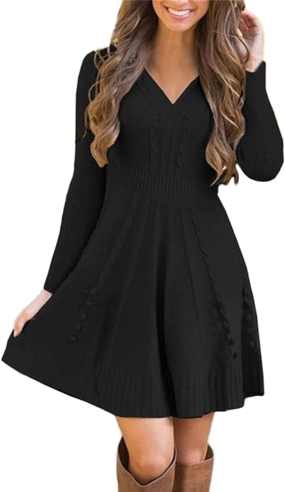 ORANDESIGNE Robe Pull Femme Automne Hiver Robe Tricotée Col Rond Manches Longues Robe Courte Tresser A Ligne Elegante A Violet  D01faad9 5552 57ea Ab87 3dd5a6e6b727