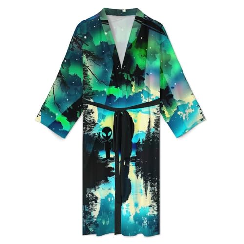 Moon Funny Bigfoot Alien Bathrobe Spa Robe Unisex Robes Sleepwear Loungewear Lightweight3