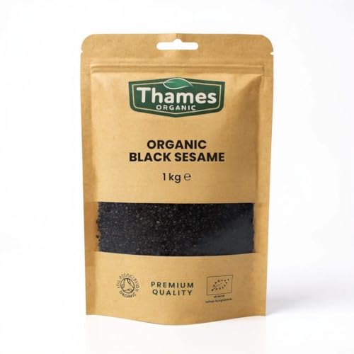 Organic Black Sesame Seeds - 1kg of Nutritious & Flavorful Seeds - No Additives No Preservatives - Raw Vegan Non-GMO - Great for Snacking Baking and Sprinkling - Thames Organic