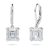 BERRICLE Sterling Silver Solitaire Leverback Drop Dangle Earrings for Women, 6 Carat Asscher Cut Cubic Zirconia CZ