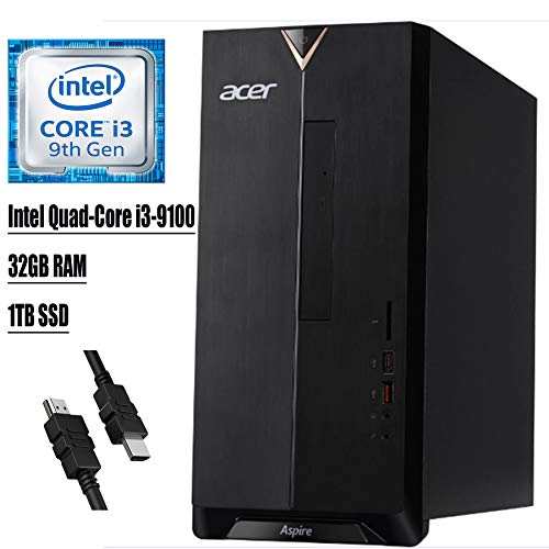 2020 Flagship Acer Aspire TC Desktop Computer 9th Gen Intel Quad-Core i3-9100 (>i7-7700T) 32GB RAM 1TB SSD DVD Writer USB 3.1 Type-C 802.11ac WiFi Bluetooth HDMI Win 10 + iCarp HDMI Cable