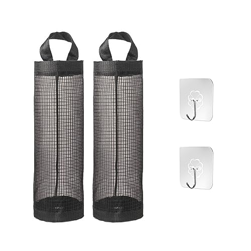 TAFACE 2 piezas de portabolsas de plástico, soporte colgante para bolsa de basura, estante de malla transpirable, bolsa de almacenamiento colgante de malla plegable con gancho, adecuado para cocina