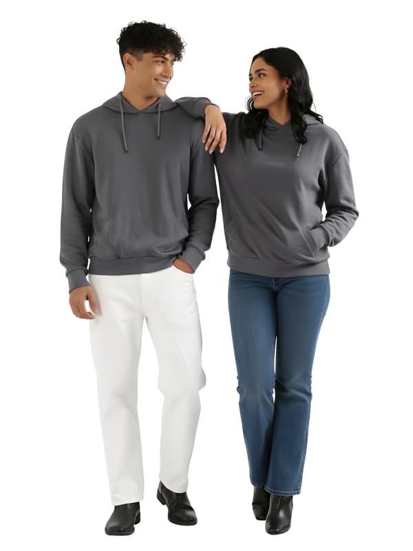 Image of SAADAA Unisex Pullover Fleece Hoodie for Men & Women | 100% Cotton Top Surface | Fleece Inner | Casual Fit | 2 Pockets | Winter Wear