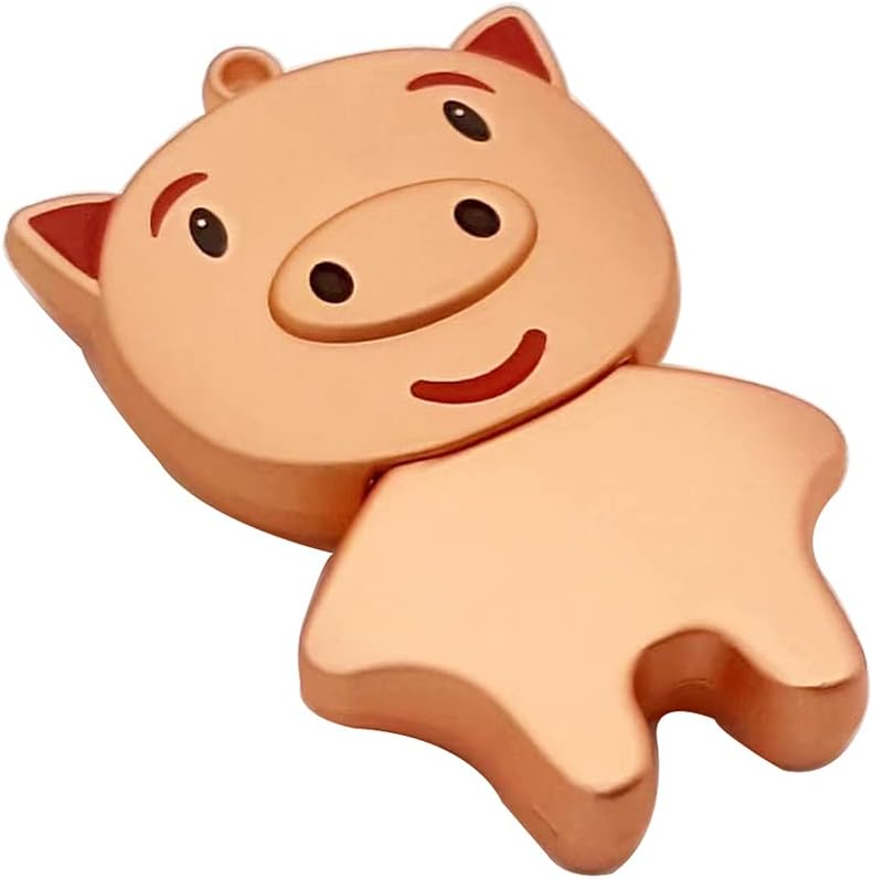 Cute Pig Design Metal USB Flash Drive Memory Stick USB 2.0 Thumb Pen Drive with Keychain (Gold,128GB)