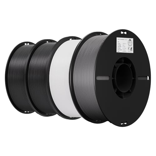 Image of Creality 3D Printer Filament 1.75mm 4KG, PLA Filament Bulk + /- 0.02mm, 4 Pack 1kg Spool(2.2lbs) 3D Printing Filament Fits for Most FDM 3D Printers, Black Black White Grey
