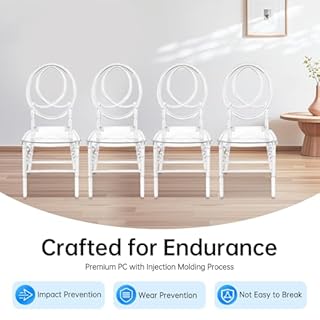 Dokiiovo Set di 4 sedie trasparenti, eleganti in policarbonato, impilabili, per sala da pranzo, sale banchetti, interni ed esterni (modello A)