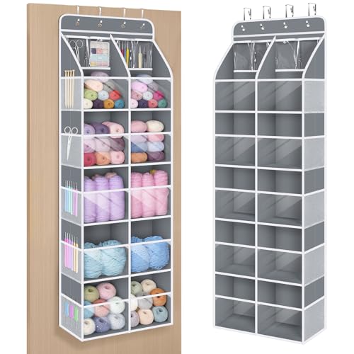 Image of Univivi Hanging Yarn Storage Organizer with Clear 4 Pockets, Extra Large 6 Tiers Crochet Bag Organizer, Over the Door Yarn Storage for Crochet Hook, Knitting Needles (Grey)