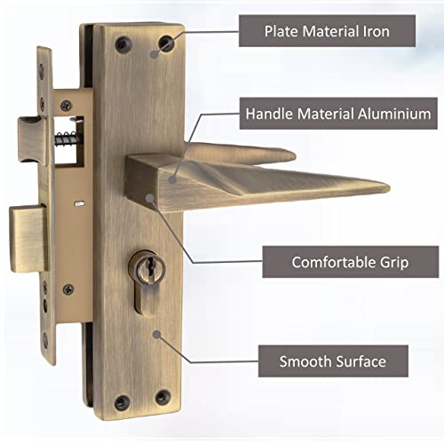 Image of Atom Heavy Duty Mortise Door Lock with Both Sided Key for Bedroom, Living Room, Main Door, Brass Antique Finish | 3 Keys | Lockset for House Hotel Office(802CYBSK)