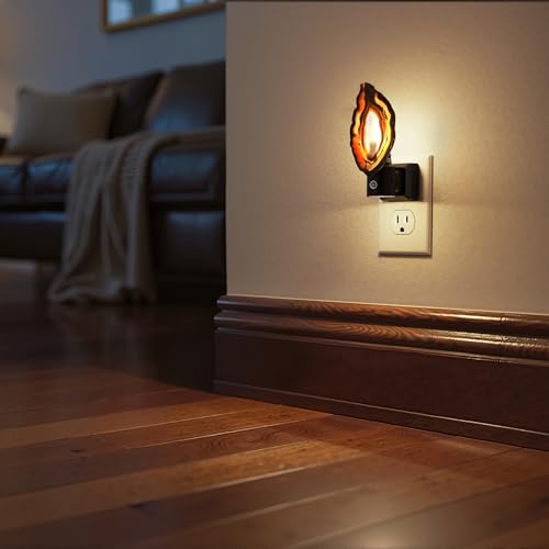 Image of Briignite Agate Night Lights Plug into Wall, Dimmable Night Lights with Adjustable Brightness, LED Nightlight with Dusk to Dawn Sensor, Red Healing Stone Agate 3000K Warm White for Hallway Bedroom