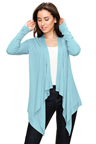 Image of Lock and Love Women's Draped Front Open Asymmetrical Cardigan - Casual Long Sleeve Lightweight Duster