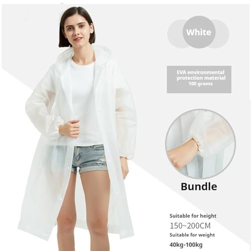 5PC Adult Rain Poncho Set - Elastic Cuffs - Stylish Rain Coats for Women - Waterproof Rain Jacket. (white)4