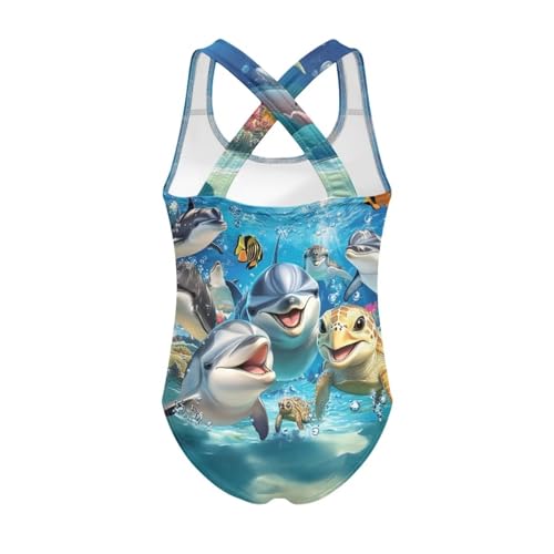 Image of WELLFLYHOM Girls' One Piece Swimsuit for Age 5-14 Cross Back Full Coverage Swimwear Sleeveless Bathing Suits