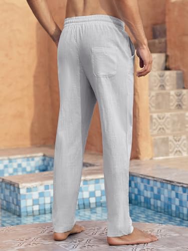 Image of PASLTER Mens Cotton Linen Pants Casual Summer Beach Pants Dress Trousers | Loose Fit, Elastic Drawstring Waist, Lightweight, Straight-Legs, Slacks, Yoga, Work, Vacation, Quick Dry