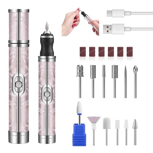 KUKUPOW Rosa Torno para Uñas 20000 RPM, 12 en 1 Eléctrico Recargable por USB Uñas Nail Drill Machine, Velocidad Ajustable Torno Profesional para Manicura y Pedicura Electrico para Salón DIY