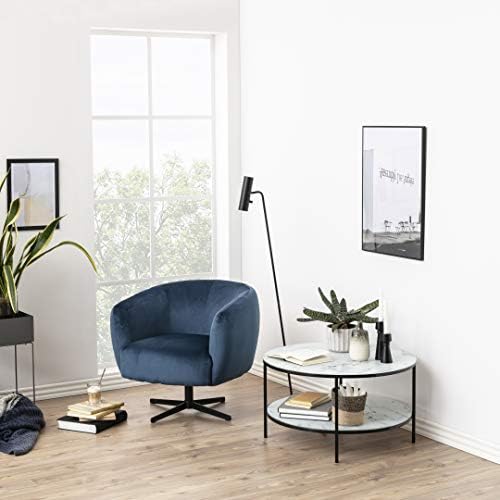 Amazon Brand - Movian Rom Round Coffee Table with 1-Shelf, 80 x 80 x 45 cm, Glass Top with White Marble Effect/Black Metal Frame