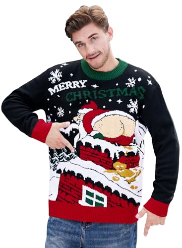 Herberton Herren Schwarzer Weihnachtspullover mit Langen Ärmeln,...