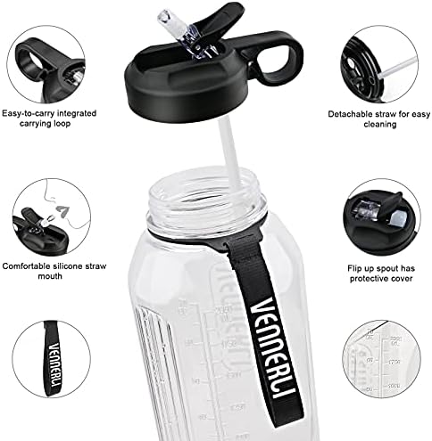 Water Bottle, 2.2L Bottle with Straw BPA Free Leak Proof Dusk Proof Tough Portable with Mountop Loop Handle Flip Straw Reusable Plastic Water Bottle Giant Gym Keg for Outdoors Sports Fitness Hiking