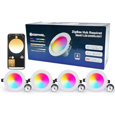 GIDERWEL ZigBee Smart Recessed LED Downlight RGBWW 4 Inch Work with Hub Bridge Echo Plus,APP/Alexa Voice Control White & Color Ambiance Dimmable Retrofit LED Can Lights for Ceiling Lighting(4-Pack)