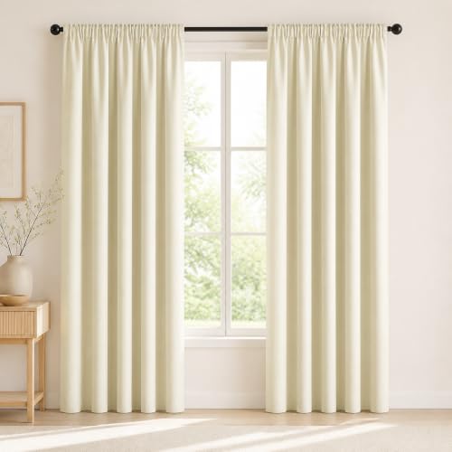 Image of Deconovo Rod Pocket Blackout Curtains Thermal Insulated Curtains Room Darkening Curtains for Living Room Beige 42W x 72L Inch 2 Panels