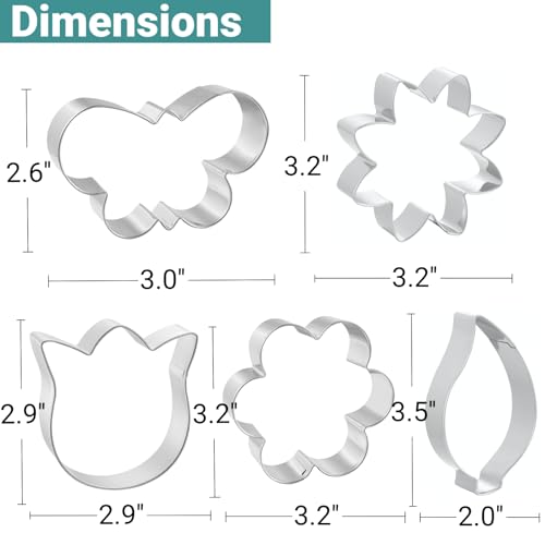 JOB JOL Cookie Cutters 5 PCS, Spring Flower Cookie Cutters, 3\'\' to 3.5\'\'