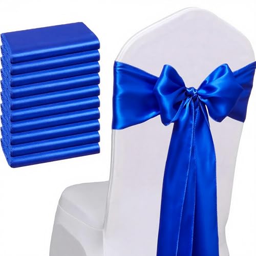 Sashes Royal Blue Bows 7x108inch Ribbon Fabric Bands For Banquet Party Hotel Restaurant Ceremony Event Chairs Knots Ties Decorations - Royal Blue, 50pcs