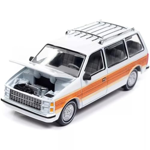 1985 Caravan Van White with Woodgrain Side Panels Mighty Minivans Series 1/64 Diecast Model Car by Auto World 64442-AWSP167A