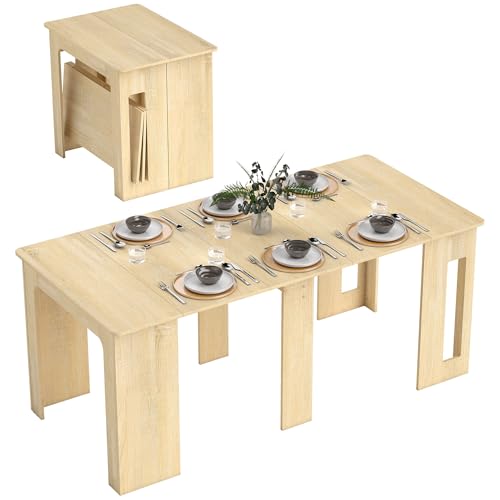 HOMCOM Esstisch, 60-180x85cm 3 Stufig Ausziehbar Küchentisch für bis 6 Personen, Modern Esszimmertisch, für Wohnzimmer, Esszimmer, Küche, Natur
