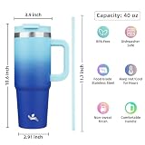Konokyo 40 oz Insulated Tumbler Water Bottle with Handle, Straw Lid | BPA-free and dishwasher safe; made for gym, travel, coffee and gifting, 2 straws, cup holder friendly,Sky