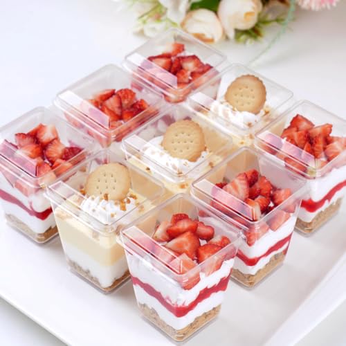 Zezzxu 25 Pack 5 oz Plastic Dessert Cups with Lids and Spoons, Banana Pudding Cups with Lids Mini Dessert Shooters for Party Individual Yogurt Parfait Jello Fruit Trifle
