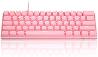 MageGee MK-Mini 60% Mechanical Gaming Keyboard, 61 Keys Compact Blue Switches Gaming Keyboard, Portable USB Type-C Wired Office Keyboard with White LED Backlit for Computer PC Laptop, Pink