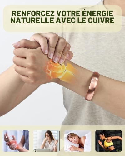 MagEnergy Bracelet en cuivre pour homme et femme, 100 % pur cuivre, brut, solide et non revêtu, fait à la main, bracelet tibétain intemporel, Moyen, Cuivre, Pas de pierre précieuse – vue 4