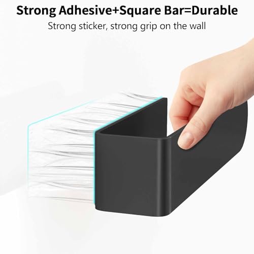 Hand Towel Holder, Self Adhesive Towel Racks for Bathroom Wall Mounted, 8 Inch Square Hand Towel Bar Stick on Wall for Kitchen Cabinet RV, Black (2 Pack) - Image 3