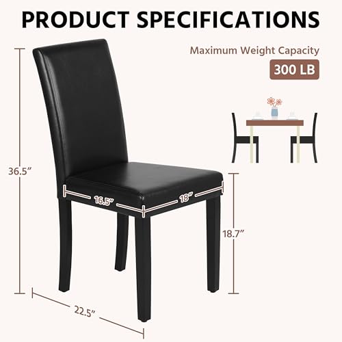 Image of Yaheetech Dining Chairs Set of 2 Faux Leather Modern Dining Room Chairs with Rubberwood Legs and Padded Seat for Kitchen /Living Room /Restaurant, Black
