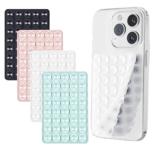 AUXHCYL 4 ventose bifacciali in silicone per selfie e video, supporto per tutti i modelli di telefoni (bianco, nero, rosa, verde)