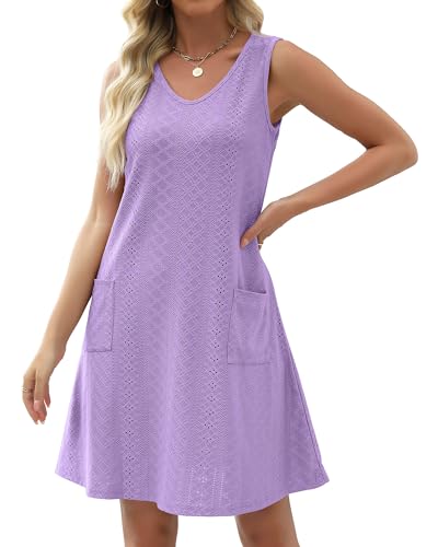 Image of elescat Swimsuit Coverup Summer Dresses for Women Eyelet Casual Loose Sleeveless Sundress with Pockets 2026