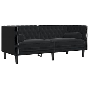 VidaXL Sofá Chesterfield con cojines de 2 plazas negro aterciopelado, sofá, sofá acolchado, sofá de 2 plazas, Causora, asiento de salón