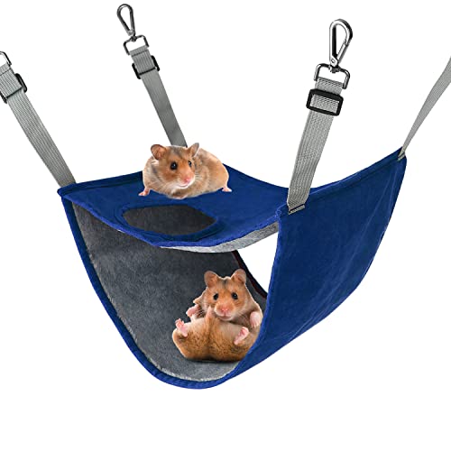 Petmolico Ferret Hammock Bunkbed, Warm Fleece Hamster Swing Snuggle Bed Cage Accessories For Rat Guinea Pig Sugar Glider Squirrel Chinchilla, Blue #TOP27