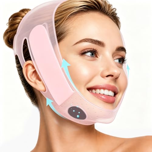 Image of MAYCREATE Soft Silicone V Line Double Chin Lift Mask Chin Up V Shaped Face Shaper Face Lifting Mask Jawline Shaper Strap for Women - Pink