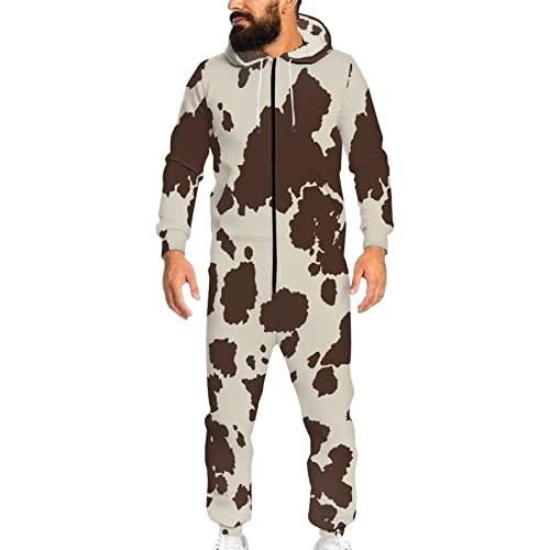 Coloranimal Men And Women Onesie Pajamas For Adults Brown And Grey Cow Non-Footed One-Piece Active Jumpsuit Family Matching Sleepwear For Home #TOP1