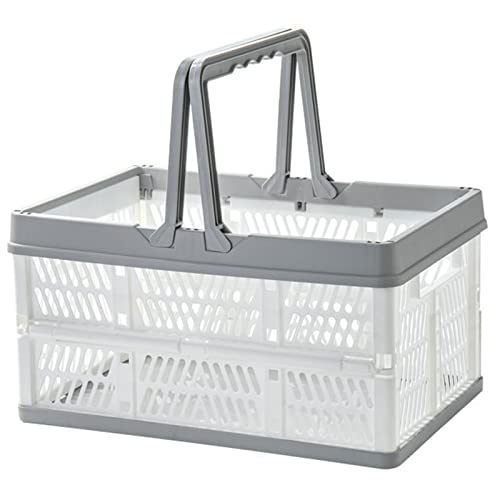 zhaocaidamai kleine Klappbox faltbar mit Henkel, Transportbox mit Griffen - Stabile Aufbewahrungsbox - Einkaufskorb zusammenklappbar (Weiß,30 * 20 * 15.5cm) Cover