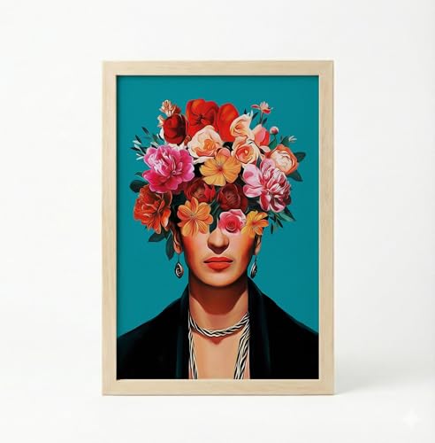 Image of BLINKART Frid Kalo Aesthetic Modern Art Walls With Frame | Natural Wood Texture | Living Room Bedroom Office Wall Decoration | Poster Home Decor Frames Wall Bedroom | 12x8 Inches (D579)